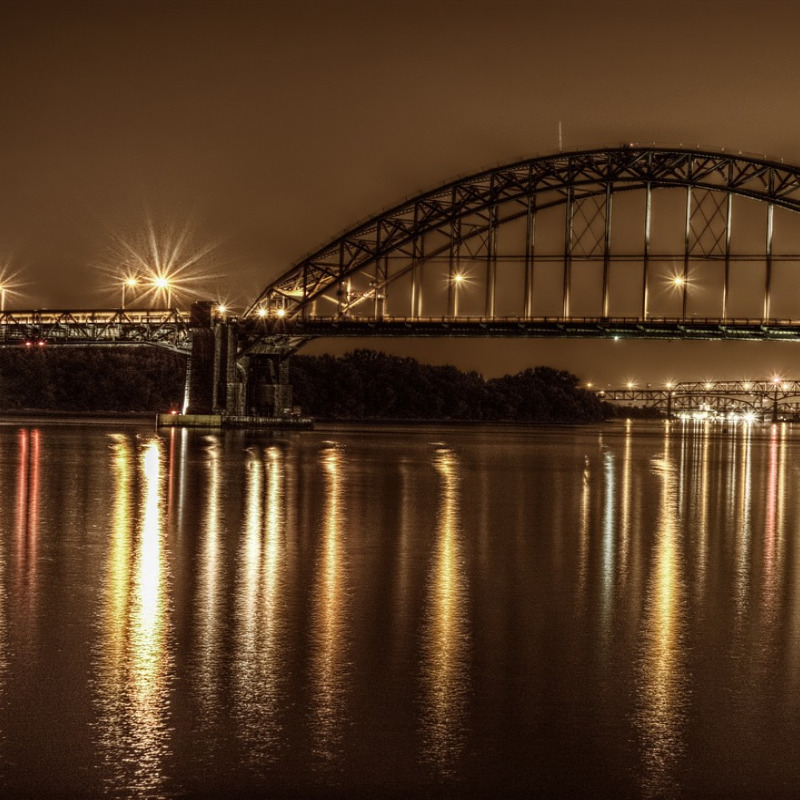 Delaware River bridge at night (stand-in)